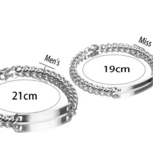 2 Set Titanium Steel Engraved "I Love You More/ I Love You Most Couple Bracelets - Picture 5 of 5